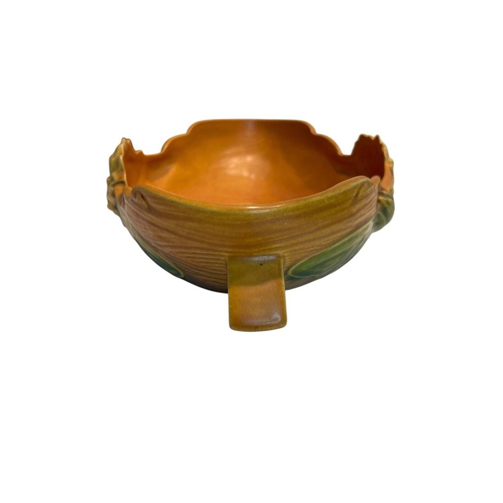 Vintage Roseville Pottery Water Lily‎ Oval Console Bowl Handled Brown 441-10" - Picture 5 of 9